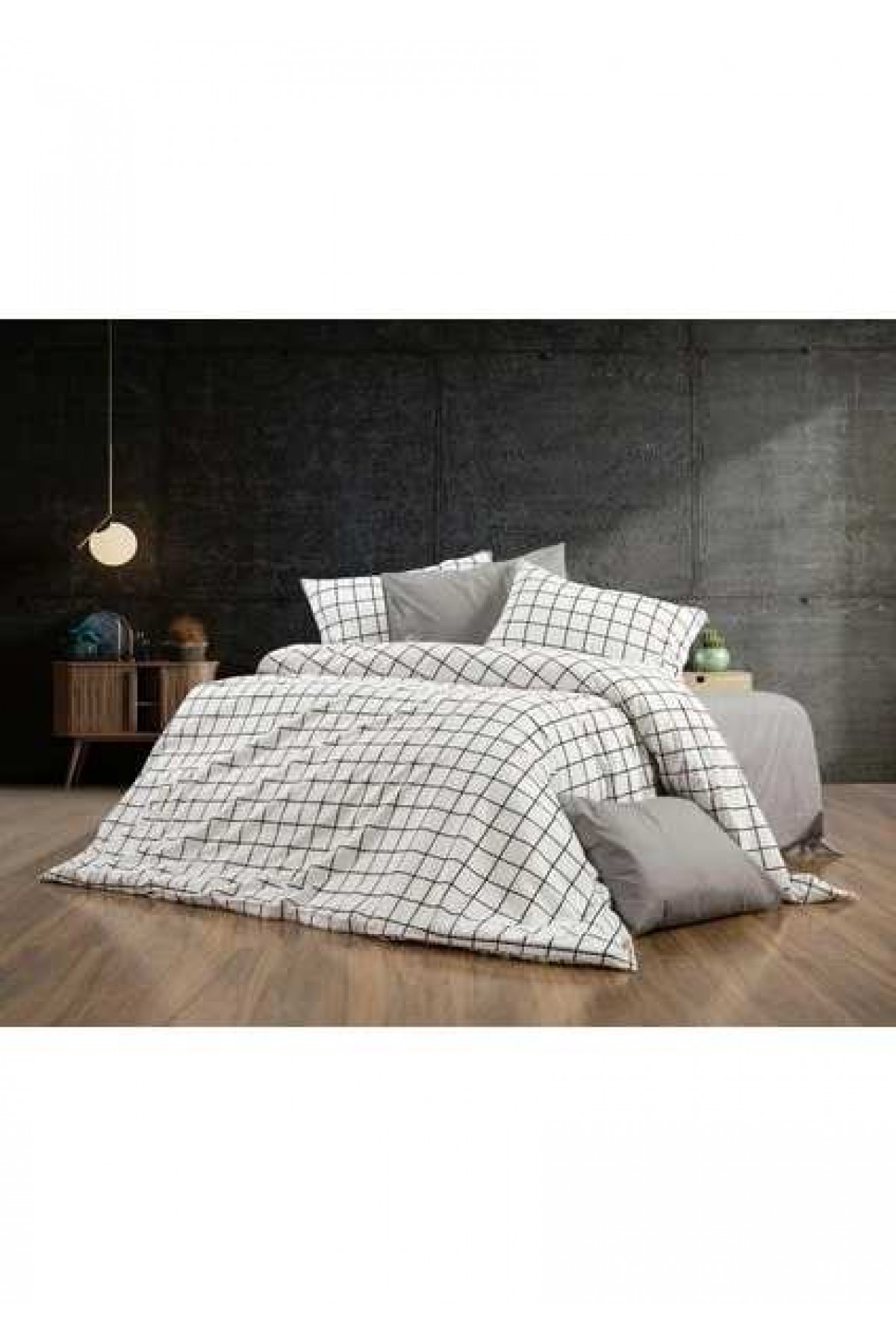 SNOW HOME CONSEPT ÇİFT KİŞİLİK NEVRESİM TAKIMI ÇİZGİLİ SİYAH BEYAZ  KARE DESEN