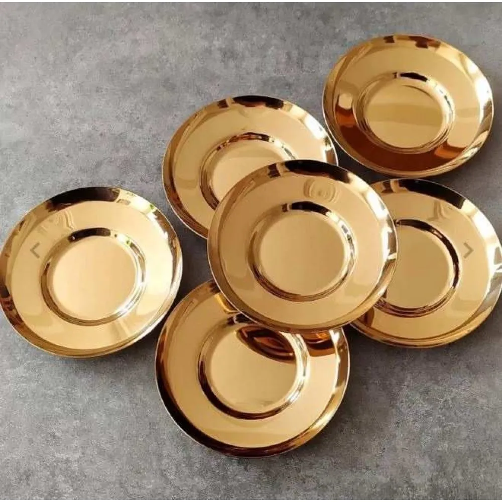 TİAMO 6 ADET YUVARLAK GOLD ÇAY TABAĞI 18/10 ÇELİK PASLANMAZ