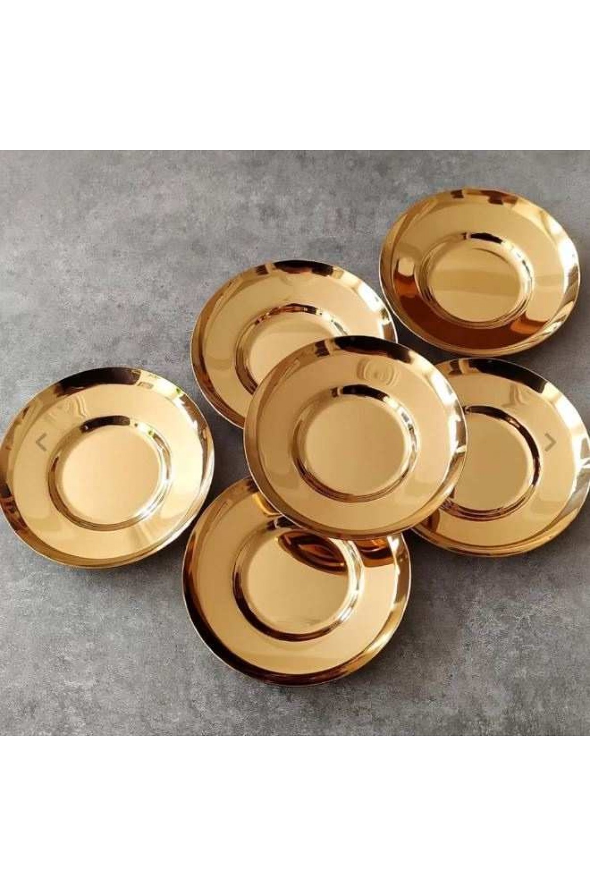 TİAMO 6 ADET YUVARLAK GOLD ÇAY TABAĞI 18/10 ÇELİK PASLANMAZ