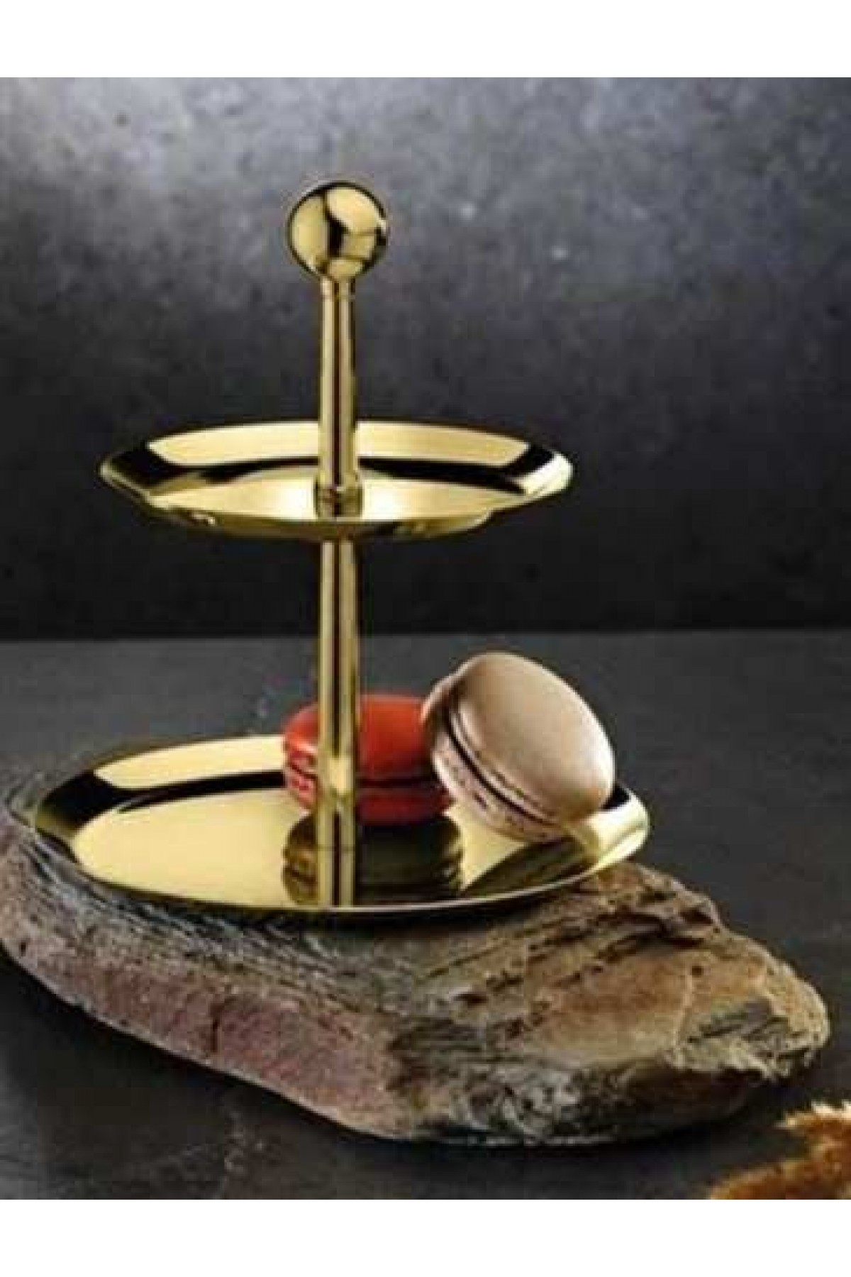 TİAMO PASLANMAZ MİNİ BOY 2 KATLI SUNUMLUK GOLD ( BU ÜRÜN MİNİ BOYDUR !!!!! )