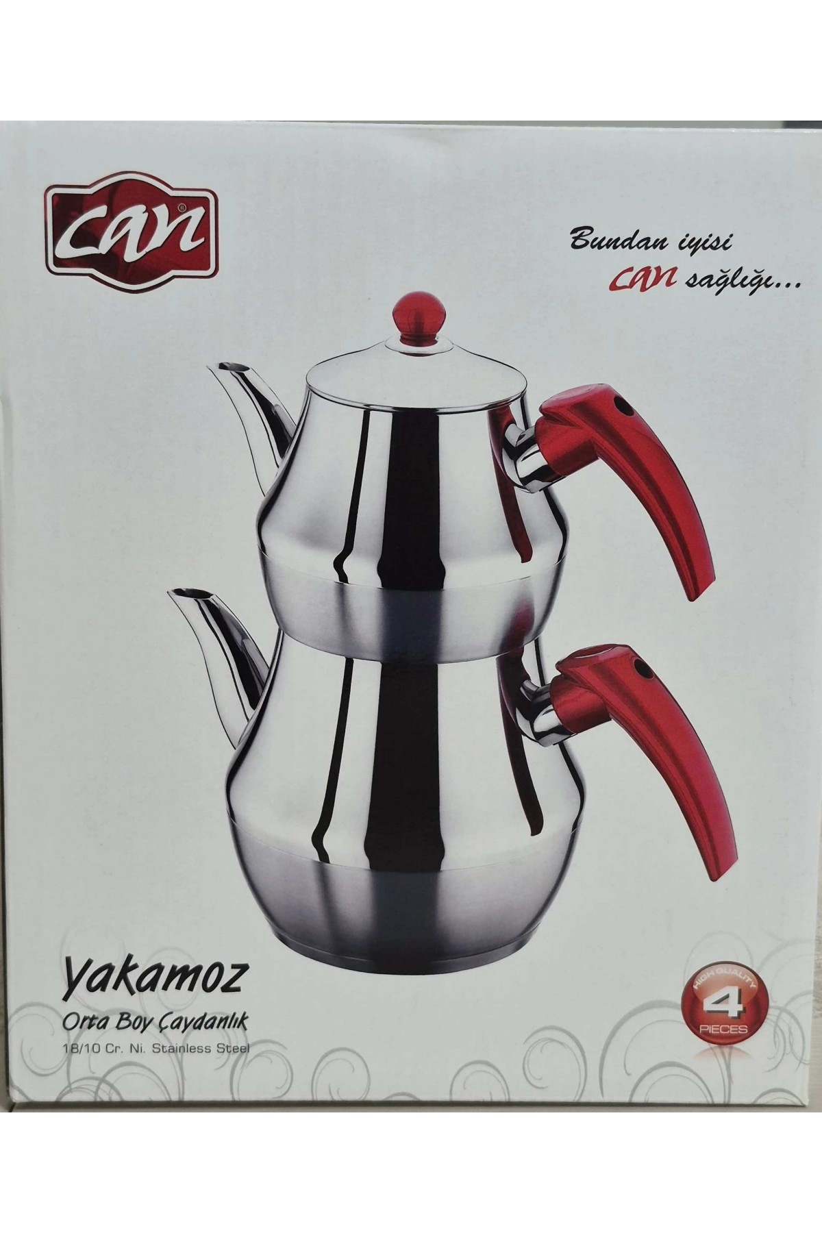 CAN  YAKAMOZ MODEL ORTA BOY ÇELIK ÇAYDANLIK(KIRMIZI)
