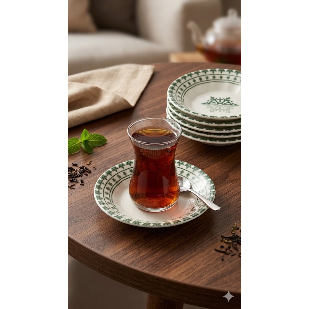 FARİKA PORSELEN 6 ADET DİJİTAL ÇAY TABAĞI, YEŞİL
