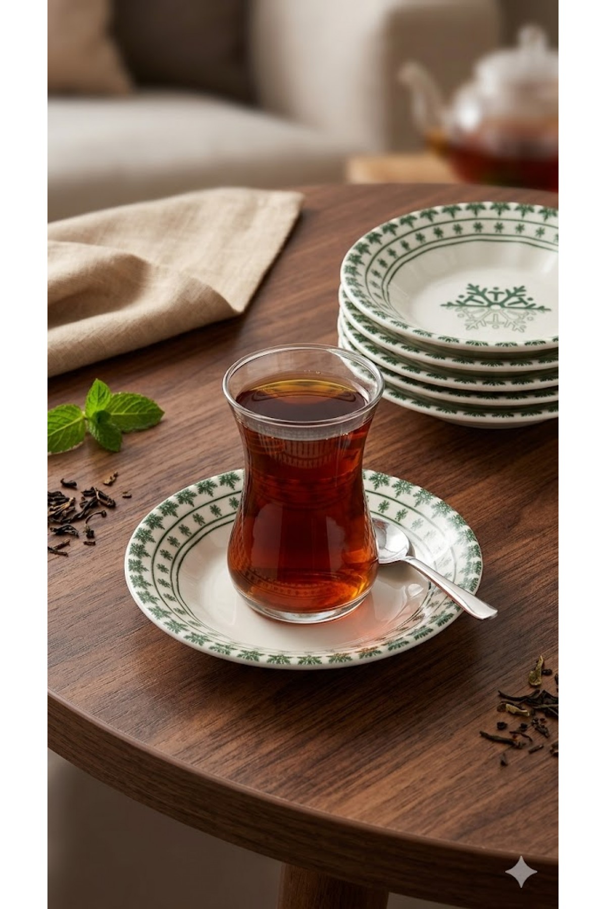 FARİKA PORSELEN 6 ADET DİJİTAL ÇAY TABAĞI, YEŞİL